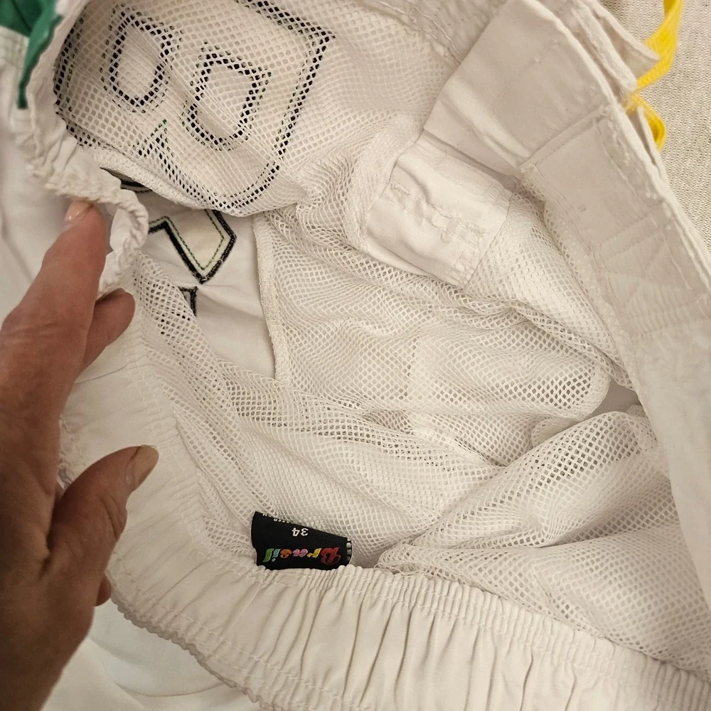 Brasil Men White Board Shorts Swim Trunks Green Yellow Size 34 NWT